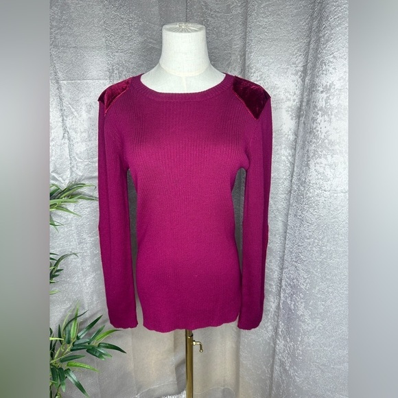 Sundance Women’s Burgundy Elbow & Shoulder Velvet Patch Ribbed Sweater Sz S - Picture 1 of 8